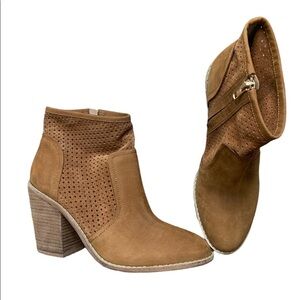 Anthropologie Leather Suede Brown Tan Zip Up Ankle Bootie Boots sz 9